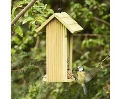 Relaxdays Mangeoire Distributeur de Nourriture graines en Bois à Suspendre H x L x P: 26 x 15 x 15 cm Maison Refuge Oiseaux, Vert, 15x15x26 cm