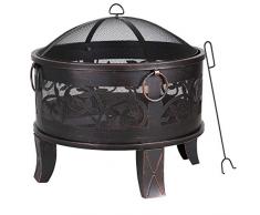 Brasero de Jardin Acier Rond Ø 67cm Noir-Bronze 4 Anneaux de Transport Barbecue Jardin été feu Bois extérieur Vacances Camping Foyer