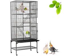 Yaheetech Grande Cage Oiseaux Voliere avec Pied sur Roulette 81 x 46,5 x 175,5 cm