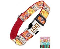 Taglory Collier Chien Personnalisé, Boucle à Dégagement Rapide Gravée avec Nom et Numéro, Motif Tribal Colliers Ajustables pour Petits Chiens, 25-40cm Rouge