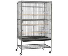 Yaheetech Grande Cage à oiseaux sur 4 Roulettes Volière Perruche Perroquet Canaris 52 x 79 x 131 cm 3 Perchoirs 2 Porte Avant