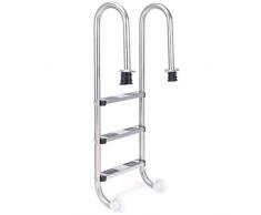 COSTWAY Échelle de Sécurité pour Piscine Echelle de Piscine à 3 Marches en Acier Inoxydable Anti-derapantes