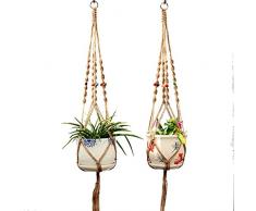 Faviye 2 Plante macramé cintres Suspension Corde Plante Macramé Porte Pot avec Perles Colorées Intérieur Ou Extérieur Décoration du Jardin