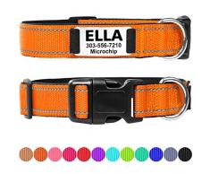 Taglory Collier de Chien personnalisé avec Plaque didentification/Étiquettes didentification pour Animaux gravées sur Mesure/Pas de Bruit/Colliers réfléchissants pour Petits Moyens Grands/Orange