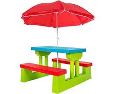 tectake Ensemble de Jardin pour Enfant 2 bancs Parasol Table dactivité
