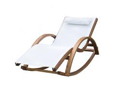 Outsunny Chaise Longue Fauteuil berçante à Bascule transat Bain de Soleil Rocking-Chair en Bois Charge 100kg Blanc