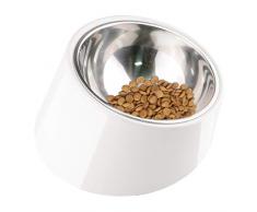 SuperDesign Gamelle pour Chien Chat, Bol Inclinée Antidérapante Moderne Elégante Support Mélamine avec Gamlle INOX Amovible Solide Robuste(Blanc crémeux,S)