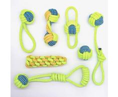 Ruberg Dog Set Toy Rope Dog Ball Tug Toy for Dogs Toy Rope 100% Coton Jouet à croquer Puppy Toy Dog - for Small and Medium Dogs 7PCS Vert-A