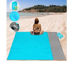 YOYI Tapis de Plage, Tapis de Pique-Nique 200 x 175 cm Imperm¨¦Able Anti Sable Tapis Pliable Portable, Couverture Plage ¨¤ S¨¦chage Rapide Anti-Sable avec 4 Piquets & 4 Poches dangle