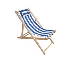 HIOD Inclinable Chaise de Plage ExtéRieure RayéE, Chaise en Toile Oxford en Bois Massif Salon Patio Jardin Balancelle,Blue