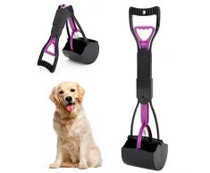 HyAiderTech Pelle Ramasse-Crottes Pliable pour Chien et Chat Pet Long Manche Pooper Scooper, Facile à Déjections Ramasse, Noir & Pourpre