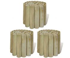 vidaXL 3X Bois Bordure de Pelouse Clôture de Jardin Occultant en Rouleaux
