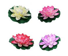 Flikool 28cm Fleurs de Lotus Artificielles avec Feuille Faux Flottant Nénuphar en Mousse Plantes de Lys Artificielles pour Maison Jardin Étang Bassin Aquarium Décor 4pcs - Mix