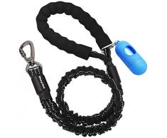 morpilot Laisse Chien Élastique, Laisse Réfléchissante en Nylon pour Grands Moyens Chiens avec Une Forte Extension (Maximale Jusquà 80 kg), Laisse avec Poignée Rembourrée Douce + Sacs à Déchets