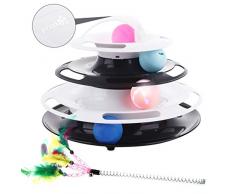 Pecute Jouet Chat 2 en 1 Jeux Labyrinthe Balle Jouet 4 Couches Jouet pour Chat avec lherbe à Chat, Clochettes et Souris Queue (Noir+Blanc)