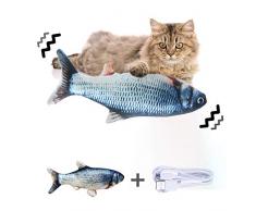 Urijk Jouet pour Chat Jouet Poisson Electronique Simulation en Mouvement, Jouet pour Chat Interactif Automatique Réaliste, Jouet Chat Peluche Cataire Catnip Jouet à Mâcher Rechargeable USB