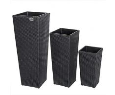 Set de 3 Pots de Fleurs bac à Fleurs Noir polyrotin Pot intérieur Amovible Design élégant résistant aux intempéries et UV intérieur et extérieur