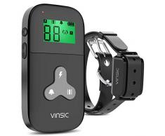 VINSIC Collier Dressage Chien, Colier Anti aboiment pour Chien avec Télécommande et Ecran LCD (5 niveux de Vibration + Choc Electrique + Bip Sonore)