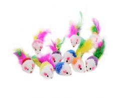 Famgee Lot de 20 Boules de Poils Chat Jouets Souris Mouse Cat Catcher Jouet pour Animaux domestiques avec Plume queues (Couleur aléatoire)
