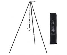 Cikuso Portable Pot Suspendu Camping en Plein Air Pique-Nique Cuisine Trépied Durable Feu de Pique-Nique Fonderie Barbecue Suspendus Trépied Noir