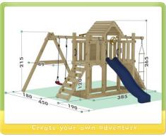 WICKEY Tour déscalade Smart Twister avec balançoire et toboggan Aire de jeux en bois Portique de jeux