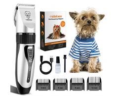 rabbitgoo Tondeuse Chien Chat pour Poil Long Epais Courts Bouclés Kit de Toilettage Silencieuse, Rasoir Chien Rechargeable sans Fil, Pet Grooming Clippers avec 4 Peignes pour Tous Les Animaux, Argent