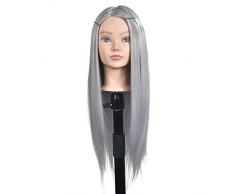 Mannequin Tête de Coiffure Mannequin Muselière Poupée 100% Fibre Synthétique Tête de Cheveux avec Pince Support Support