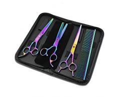 Set de toilettage pour chien - 3 paires de ciseaux de 17,8 cm : arrondie, de coupe et à effiler - Peigne - Professionnel