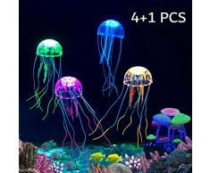 Kingrun 4 Décoration de Décoration de Méduse Rougeoyante, 1 Pièces Effet Incandescent Champignon Artificiel Aquarium Décor De Plantes Ornement Décoration pour Fish Tank Paysage