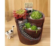 kati-way Pot de Fleur Design pour Plantes Grasses Succulentes Artificielle/Vrai Bonsai Ornements avec Mini Maison/Château/Villa, Décoration Maison Jardin Bureau, Idéal Cadeau (1pc:ABC)