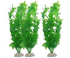 Ouneed® 3PC Plastique Plante Artificielle pour Aquarium Base éramique 27cm