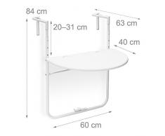 Relaxdays Table de balcon pliante pliable appoint table suspendue rabattable BASTIAN rotin hauteur réglable l x P: 60 x 40 cm, blanc