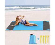 Orlegol Tapis de Plage, Couverture de Pique-Nique Anti Sable 200x200cm Portable Imperméable Pliable Couverture De Camping pour Plage, Camping, Pique-Nique, Voyage ect Les Èvénements en Extérieur -Bleu