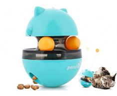 Pecute Jouet Chat 4 en 1, Jouet Interactif Chat avec Bâton, Distributeur de Croquettes pour Chien et Chat Facile à Nettoyer, Jouet de Boule pour Chat avec Deux Balles, Jouet Gobelet Chat Educatifs