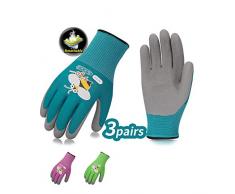 Vgo 3 Paires Gants de Jardinage et de Travail pour Enfants âge 2~4ans, Revêtement en Mousse de Caoutchouc Naturel(Kid-XXXS pour âge 2~4ans,3 Couleurs,KID-RB6013P3)