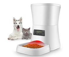 Sailnovo Distributeur Automatique de Nourriture Distributeur de Croquettes Gamelle Enregistrement 4 Repas pour Chats et Chiens (Moyen, Petit) (Distributeur/ 7L, Blanc)