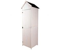 Outsunny Armoire abri de Jardin Remise pour Outils 3 étagères Porte loquet Toit Pente bitumé 68L x 65l x 214H cm pin Massif traité Blanc
