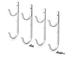 Aquatix Pro Lot de 4 supports en aluminium pour poteau de piscine, crochets idéaux pour poteaux télescopiques, écumoires, râteaux à feuilles, filets, brosses, tuyau daspirateur, outils de jardin, etc