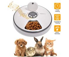 Lacyie Mangeoire Automatique pour Chiens et Chats, Distributeur de Nourriture Automatique pour Animaux de Compagnie 6 Repas Assiette de Nourriture Petits Animaux pour Chien, Chat, Lapin