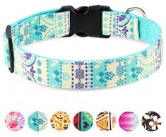 Taglory Collier Chien Reglable, Motif Tendance Collier Dressage Chien, Style Bleu Ethnique pour Petits Chiens