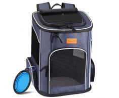 Morpilot Sac à Dos Chat Chien, Sac Transport Chat Chien Respirant et Pliable pour Petits Chats et Chiens Chiot, Sac à Dos de Transport Chat avec Sangle de Sécurité Intérieure (13*11*16.5 inch) + Bol