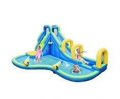 Costway Château Gonflable avec Toboggan Aquatique/Pistolet de leau Fait en Polyester-Convient pour 4 Enfants de 4 à 12 Ans-Charge Max.120 kg (Pompe Air Electrique Non Inclus)