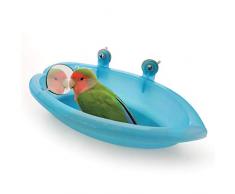 Frmarche Bain doiseau avec Miroir Jouet pour Animal Baignoire Cage Accessoire Perroquet Cage Cockatiel Douche Bain Alimentaire Bol