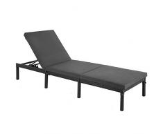SONGMICS Chaise Longue, Bain de Soleil, Transat de Relaxation, avec Matelas de 5 cm, Surface tissée, inclinable, 59 x 198 x 28 cm, Charge 150 kg, pour Jardin, Balcon, terrasse, Anthracite GCB27GYV1