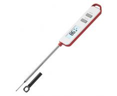 Brifit Thermomètre de Cuisine Numérique, Thermomètre de Cuisson, Thermomètre Alimentaire, 13cm Sonde INOX, LCD Large Ecran Thermomètre à Viande pour Barbecue, Patisserie - Rouge