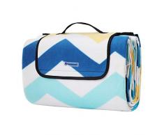 SONGMICS Couverture de pique-nique, 200 x 200 cm, Tapis de plage, gand, pour camping, parc, cour, surface imperméable, pliable, motif vagu, Jaune et turquoise GCM70YU