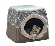 YunNasi Niche Chat Panier Chat Niche pour Chien Chat avec Coussin Amovible Panier pour Chat Niche à Chat Nid de Chat 35x33x30cm Gris