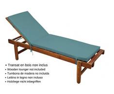 STOF Matelas Bain de Soleil déhoussable, Bleu Pétrole, 55x180cm, 100% Microfibre, Attache à Clips (Transat Non-Inclus)