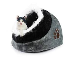 Todeco - Grotte pour Animaux en Peluche, Maison pour Chat - Matériau: Éponge Douce - Accessoires: (1x) Coussin Amovible - 48 x 43 x 32 cm, Gris