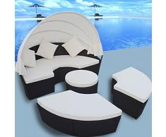 Anself Salon de Jardin 4PCS Rond Chaise Lounge Meubles en Rotin Avec Auvent Noir